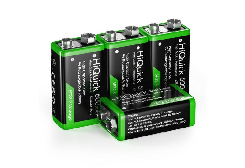 HiQuick 600mAh 9V Ni-MH Akkus mit 4 Stück, 9V Block Batterien Akku 600 mAh, bis zu 1200 Ladezyklen von HiQuick
