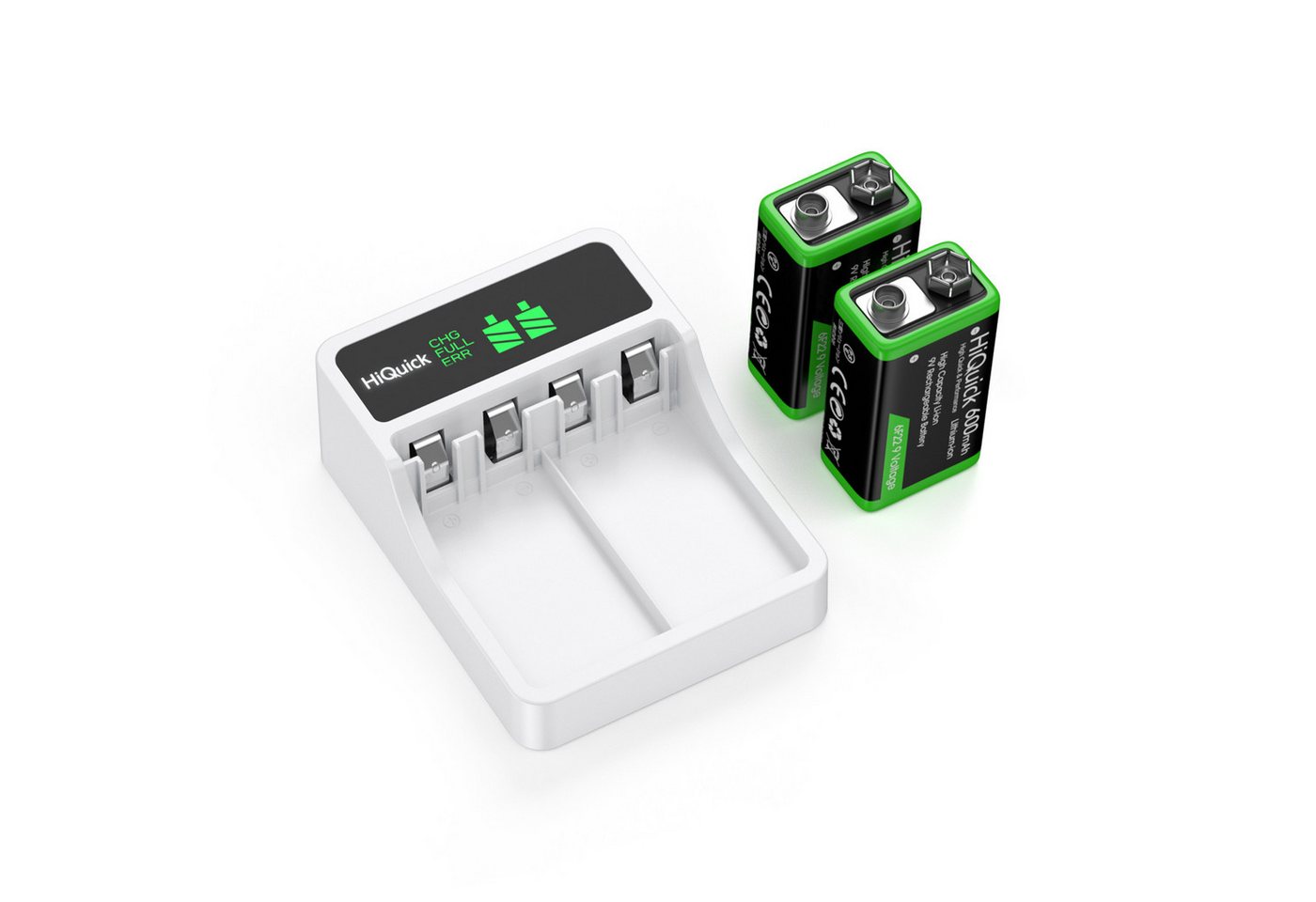 HiQuick 9V Akku mit Ladegerät Set-LCD Batterieladegerät mit 2X600mAh 9V Akku Batterie-Ladegerät (Ladegerät für wiederaufladare 9V Block batterien) von HiQuick