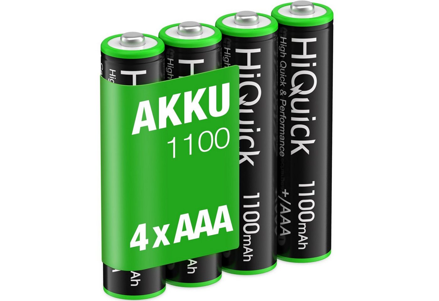 HiQuick Akku AAA Mignon 1110mAh NiMH 1,2V-Batterien wiederaufladbar 4 Stück Akku 1100 mAh (1.2 V) von HiQuick