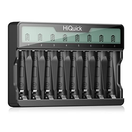 HiQuick Akku Ladegerät, Batterien , für AA AAA NI-MH NI-CD Akkus 8-Ladeplatz mit LCD Anzeige ladegerat, Universal Mignon AA Micro AAA Akkuladegerät von HiQuick