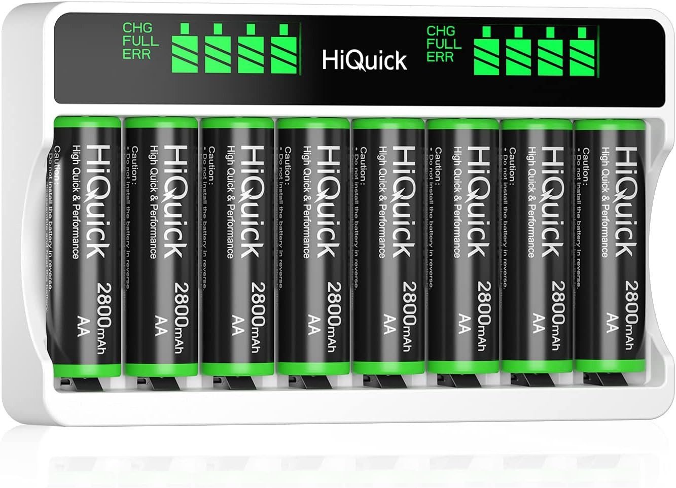 HiQuick Akku Ladegerät mit AA Akku 8 Stück,8-Ladeplatz mit LCD Anzeige Batterie-Ladegerät (für Mignon AA, Micro AAA NI-MH/NI-CD wiederaufladbar Batterien) von HiQuick