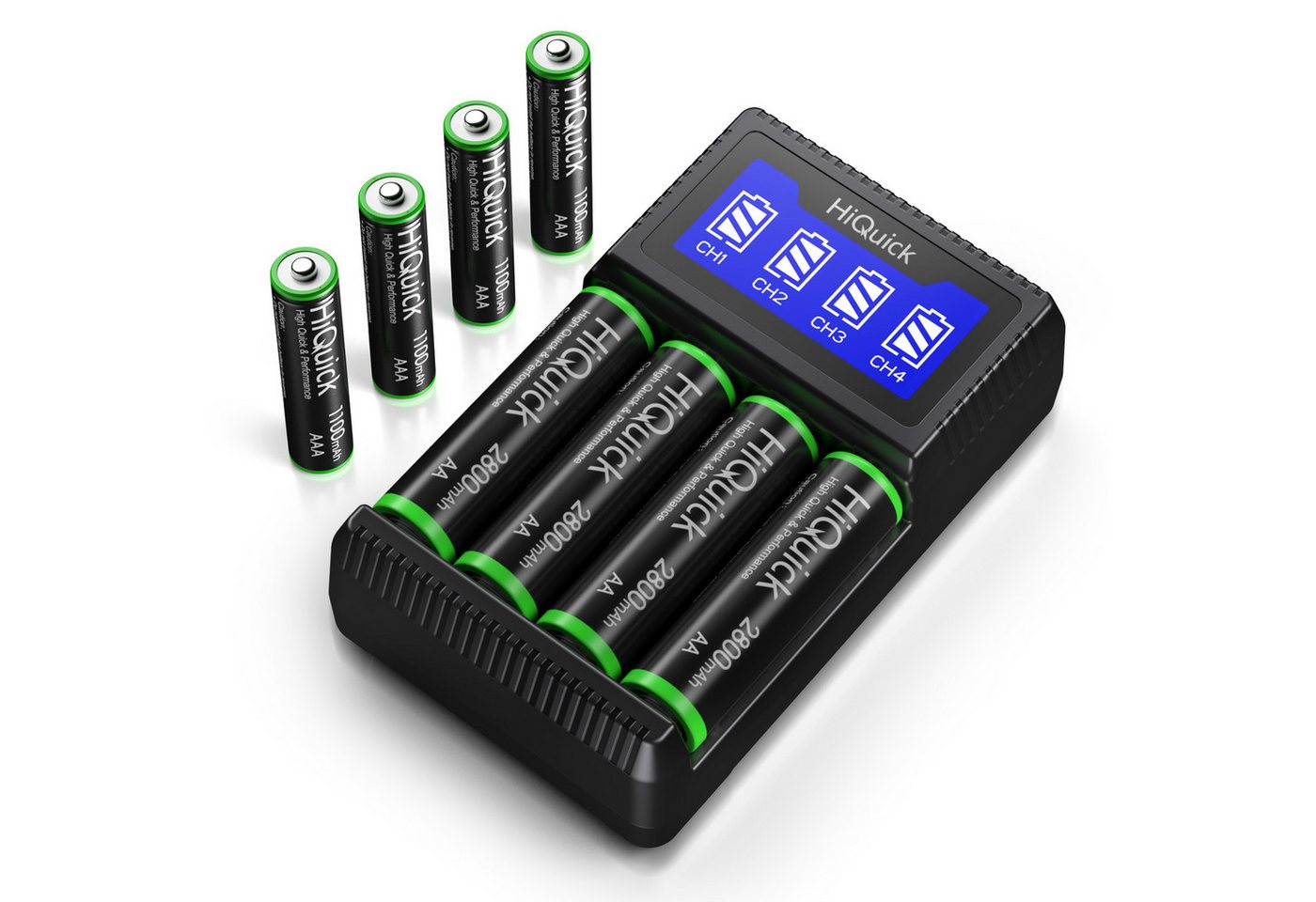 HiQuick Batterie Ladegerät mit 4 AAA +4 AA Wiederaufladbare Akku Akku-Ladestation HiQuick Batterie Ladegerät mit 4 AAA +4 AA Wiederaufladbare Akku Akku-Ladestation von HiQuick