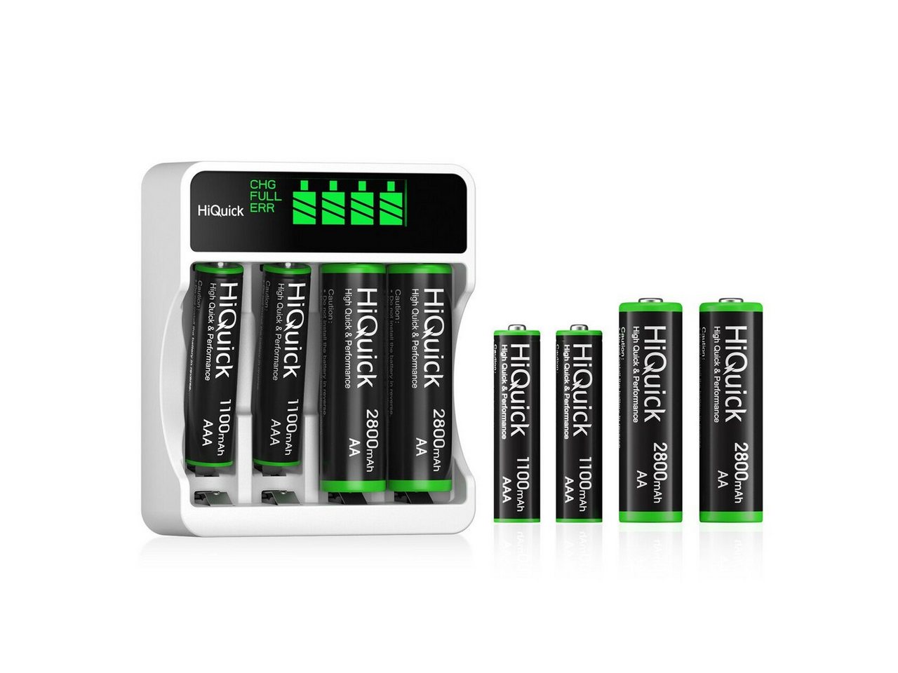 HiQuick Universal Akkuladegerät mit 4 AA 2800mAh + 4 AAA 1100mAh Akkus Batterie-Ladegerät (schnelle ladegerät für NI-MH/NI-CD AA/AAA Akku) von HiQuick