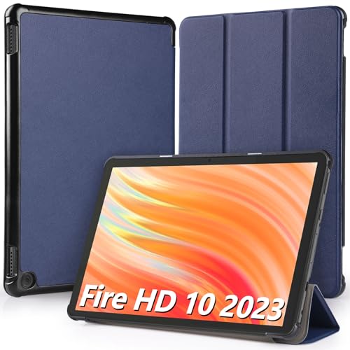 Hianjoo Hülle Kompatibel für Fire HD 10 Tablet 2023 10,1 Zoll, Ultra Dünn Leder Schutzhülle mit Standfunktion Kompatibel für Fire HD 10 13. Generation 10.1", Dunkelblau von Hianjoo
