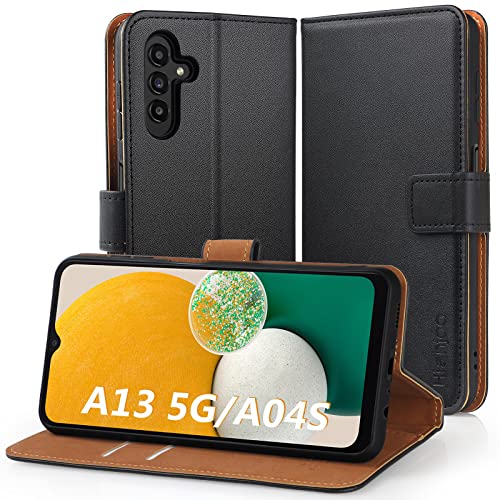 Hianjoo Hülle Kompatibel für Samsung Galaxy A13 5G 6,5 Zoll, Tasche Leder Flip Case Brieftasche Etui mit Kartenfach und Ständer Kompatibel für Samsung Galaxy A13 5G 6.5'', Schwarz von Hianjoo