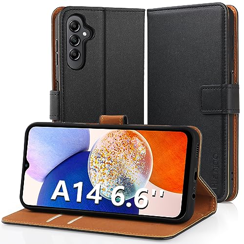 Hianjoo Hülle Kompatibel für Samsung Galaxy A14 5G 6,6 Zoll, Tasche Leder Flip Case Brieftasche Etui mit Kartenfach und Ständer Kompatibel für Samsung Galaxy A14 5G 6.6'', Schwarz von Hianjoo