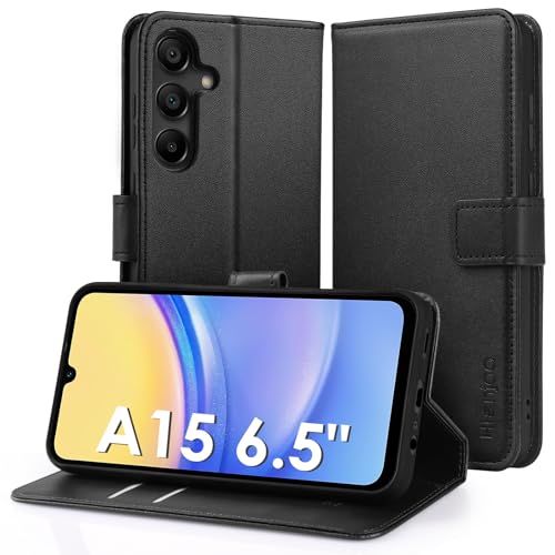 Hianjoo Hülle Kompatibel für Samsung Galaxy A15 4G/5G 6,5 Zoll, Tasche Leder Flip Case Brieftasche Etui mit Kartenfach und Ständer Kompatibel für Samsung Galaxy A15 4G/5G, Schwarz von Hianjoo