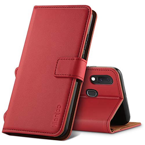 Hianjoo Hülle Kompatibel für Samsung Galaxy A20e, Handyhülle Tasche Premium Leder Flip Wallet Case Kompatibel für Samsung Galaxy A20e [Standfunktion/Kartenfächern/Magnetic Closure Snap], Rot von Hianjoo