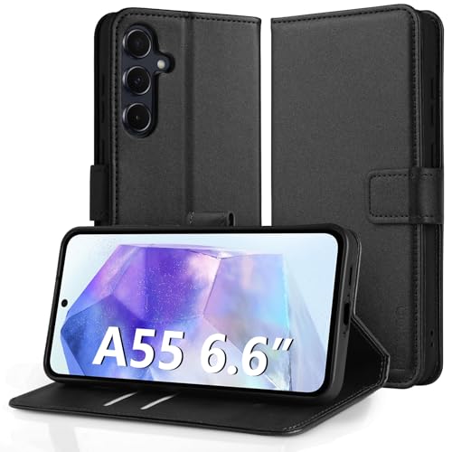 Hianjoo Hülle Kompatibel für Samsung Galaxy A55, Tasche Leder Flip Case Brieftasche Etui mit Kartenfach und Ständer Kompatibel für Samsung Galaxy A55, Schwarz von Hianjoo