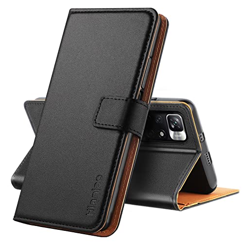 Hianjoo Hülle Kompatibel für Xiaomi Redmi Note 11T 5G, Tasche Leder Flip Case Brieftasche Etui mit Kartenfach und Ständer Kompatibel für Xiaomi Poco M4 Pro 5G, Schwarz von Hianjoo