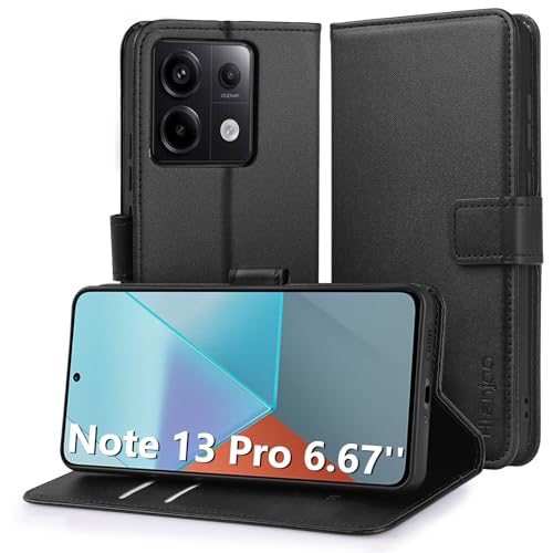 Hianjoo Hülle Kompatibel für Xiaomi Redmi Note 13 Pro 5G 6,67 Zoll, Tasche Leder Flip Case Brieftasche Etui mit Kartenfach und Ständer Kompatibel für Xiaomi Redmi Note 13 Pro 5G, Schwarz von Hianjoo