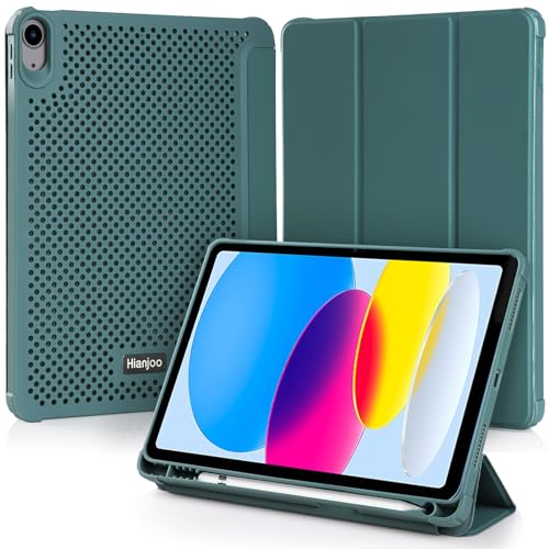 Hianjoo Hülle Kompatibel für iPad 10. Generation 2022 10,9 Zoll, Soft Leder Schutzhülle mit Stifthalter Kompatibel für iPad 10,9 2022, Auto Schlaf/Aufwach Funktion, Dunkelgrün von Hianjoo