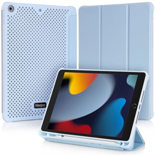 Hianjoo Hülle Kompatibel für iPad 9./8./7. Generation 2021/2020/2019 10,2 Zoll, Soft Leder Schutzhülle mit Stifthalter Kompatibel für iPad 10,2", Ultradünne Hülle mit Auto Schlafen/Wachen, Himmelblau von Hianjoo