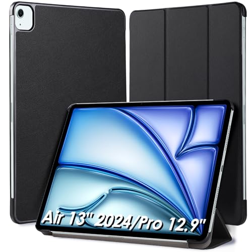 Hianjoo Hülle Kompatibel für iPad Air 13 Zoll M2 (2024), Ultra Dünn Leder Schutzhülle mit Standfunktion Kompatibel für iPad Pro 12.9", Schwarz von Hianjoo