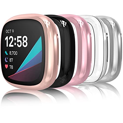 Hianjoo Hülle Kompatibel mit Fitbit Versa 3 / Sense, [5 Stück] TPU Silikon All-Around Schutzhülle mit Metallische Beschichtung Kompatibel mit Fitbit Sense/Versa 3 von Hianjoo