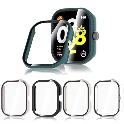 Hianjoo Hülle Kompatibel mit Xiaomi Redmi Watch 4, Rundum PC Schutzhülle und Displayschutz, Schutzfolie Kompatibel mit Redmi Watch 4 - [5 Stück] Klar+Schwarz+Weiss+Rosa+Grün von Hianjoo