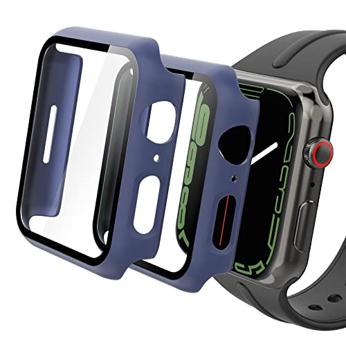 Hianjoo Hülle mit Displayschutz Kompatibel mit Apple Watch Series 8 41mm,Rundum PC Schutzhülle und Bildschirmschutz Kompatibel mit iWatch Series 7 41mm,2-Stück,Blau von Hianjoo