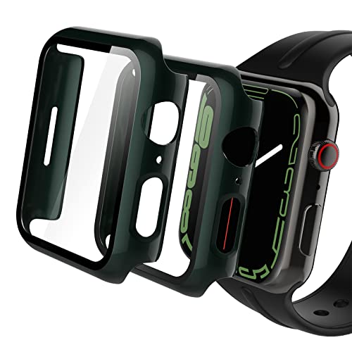Hianjoo Hülle mit Displayschutz Kompatibel mit Apple Watch Series 8 41mm,Rundum PC Schutzhülle und Bildschirmschutz Kompatibel mit iWatch Series 7 41mm,2-Stück,Grün von Hianjoo