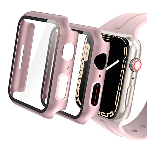 Hianjoo Hülle mit Displayschutz Kompatibel mit Apple Watch Series 8 41mm,Rundum PC Schutzhülle und Bildschirmschutz Kompatibel mit iWatch Series 7 41mm,2-Stück,Rosa von Hianjoo