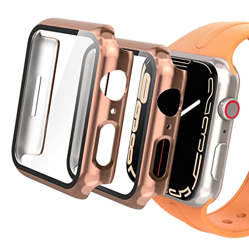 Hianjoo Hülle mit Displayschutz Kompatibel mit Apple Watch Series 8 41mm,Rundum PC Schutzhülle und Bildschirmschutz Kompatibel mit iWatch Series 7 41mm,2-Stück,Roségold von Hianjoo