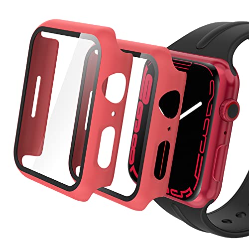 Hianjoo Hülle mit Displayschutz Kompatibel mit Apple Watch Series 8 41mm,Rundum PC Schutzhülle und Bildschirmschutz Kompatibel mit iWatch Series 7 41mm,2-Stück,Rot von Hianjoo