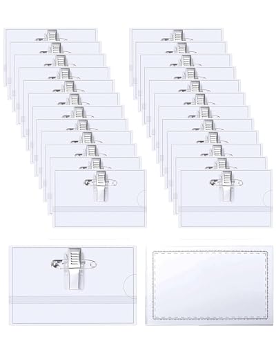 24 Stück Namensschilder für Kleidung,90 X 56mm Transparent Namensschild Ausweishalter PVC Namenschilderhülle mit Clip & Anstecknadel für Schule Unternehmen Konferenzen Reisen (24) 24 Stück Namensschilder für Kleidung,90 X 56mm Transparent Namensschild Ausweishalter PVC Namenschilderhülle mit Clip & Anstecknadel für Schule Unternehmen Konferenzen Reisen (24) von Hibmisy