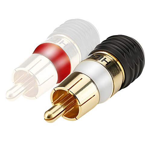 Hicon Screw & Play 1x Cinch RCA Stecker mit Zugentlastung 2pol lötfreie Montage Kodierring in weiß + rot - HI-cm-SM von Hicon