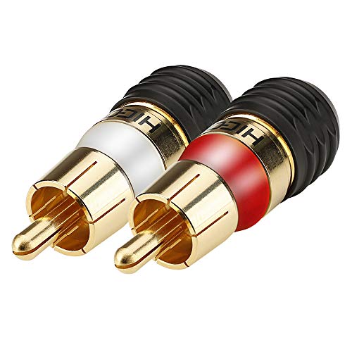 Hicon Screw & Play Cinch RCA Stecker Paar mit Zugentlastung 2pol lötfreie Montage Kodierring in weiß + rot - 2x HI-CM-SM von Hicon