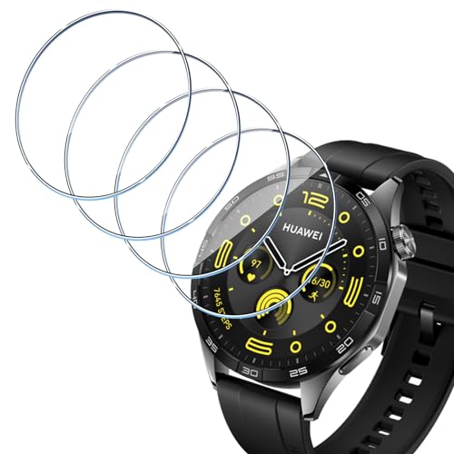 HidWee Schutzfolie Kompatibel mit HUAWEI Watch GT 4 46mm für Panzerglas, 4 Stück 9H Härte Displayschutz, Anti-Kratzen Schutzglas, Anti-Bläschen Panzerfolie, HD Clear Displayschutzfolie von HidWee