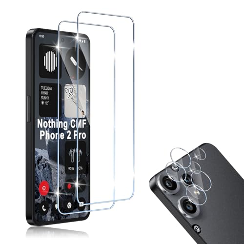 HidWee Schutzfolie Kompatibel mit Nothing CMF Phone 2 Pro für Displayschutz, 2 Stück Schutzglas & 2 Stück Kamera Schutzfolie, 9H Härte Anti-Kratzer Schutz Glas, HD Displayschutzfolie & Kameraschutz von HidWee