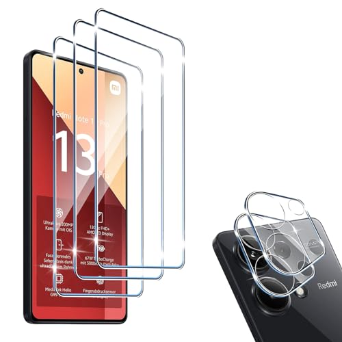 HidWee für Panzerglas kompatibel mit Xiaomi Redmi Note 13 Pro 4G Schutzfolie, 3 Stück Schutzglas und 2 Pcs Kameraschutz, 9H Härte Anti-Kratzen Panzer Schutz Glas, HD Anti-Bläschen Displayschutzfolie von HidWee