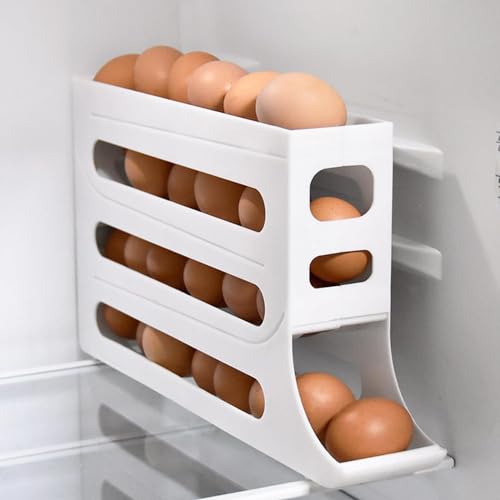 Hierein Eierbehälter für Kühlschrank, 4 Stufiger Automatisch Rollender Eierspender Aufbewahrung von 30 Eiern Sicher Langlebig Stapelbarer Eier Organizer für Küchen Kühlschrank Arbeitsplatte von Hierein