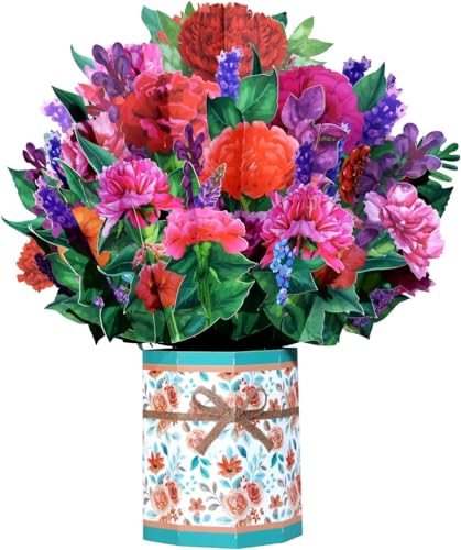 Hierein Pop Up Blumenkarte, Kreativ und Einzigartig 3D Grußkarten Handbemalter Stil Glückwunschkarte Blumenstrauß Geburtstag Muttertag Valentinstag Jahrestag für Mutter Ehefrau Schwester von Hierein