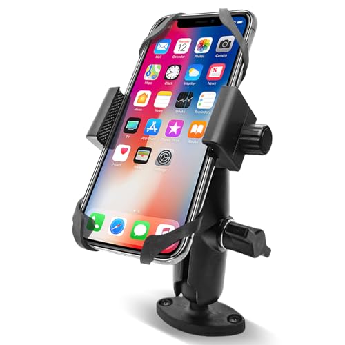 Higatful Handyhalterung mit B-Größe, 2,5 cm Kugel-Diamant-Basis und Doppelbuchsenarm (mittel) für Auto, Boot, LKW, Motorrad, UTV, ATV, passend für 11,9 - 18,3 cm (11,9 - 18,3 cm) Handys von Higatful