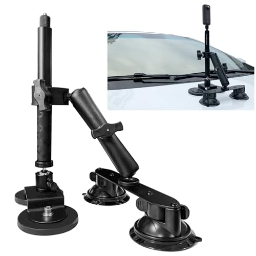 Higatful Saugnapf-Autohalterungs-Set für Insta360 ONE X3 X2 X RS R GO 2 3, Saugnäpfe, magnetische Halterung mit 120 cm Selfie-Stick, kompatibel mit GoPro Hero12 11 10 9 8 7 von Higatful