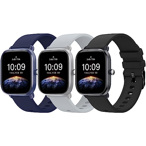 Higgs 3 Stück 20 mm Armband kompatibel mit Amazfit GTS 2 Mini/4 Mini/GTS 2 2e 3 4 42 mm/Bip S/Bip S Lite/Bip U Pro, weiche Sportarmbänder für Damen und Herren, grau von Higgs