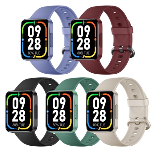 Higgs 5 Stück Armbänder kompatibel mit Redmi Watch Lite 2/Mi Watch Lite 2/Mi Watch Lite/Redmi Watch Damen Herren Ersatz Soft Silikon Sport für Xiaomi Mi Watch Armband von Higgs