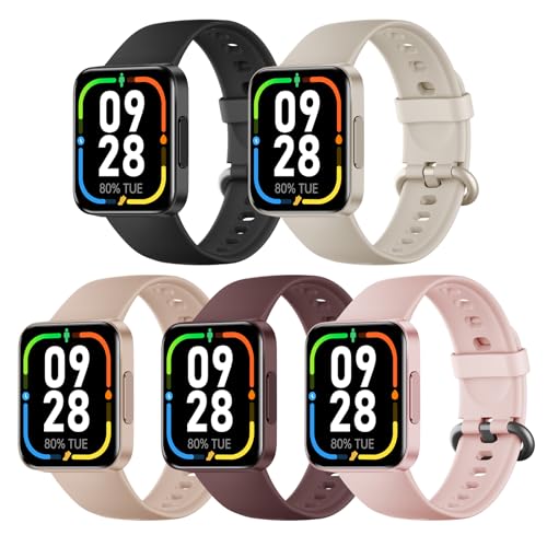 Higgs 5 Stück Armbänder kompatibel mit Redmi Watch Lite 2/Mi Watch Lite 2/Mi Watch Lite/Redmi Watch Damen Herren Ersatz Soft Silikon Sport für Xiaomi Mi Watch Armband von Higgs