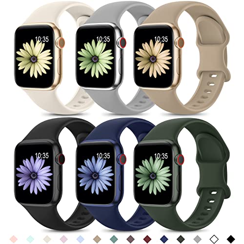 Higgs 6 Stück Ersatzarmband Kompatibel mit Apple Watch Armband 44mm 45mm 49mm 42mm 41mm 40mm 38mm für Damen Herren, Weich Silikon Sport Armbänder für iWatch Series 8 SE Ultra 7 6 5 4 3 2 1 von Higgs