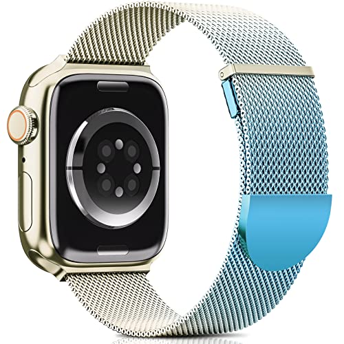 Higgs Armband Kompatibel mit Apple Watch Armband 41mm 40mm 38mm für Damen/Herren, Dual Magnetisch Einstellbar Armbänder für iWatch Series 9 8 SE 7 6 5 4 3 2 1, Glattes Metall Edelstahl Metall von Higgs