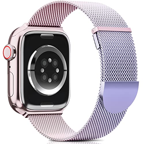 Higgs Armband Kompatibel mit Apple Watch Armband 44mm 45mm 42mm für Damen/Herren, Dual Magnetisch Einstellbar Armbänder für iWatch Series 9 8 SE 7 6 5 4 3 2 1, Metall Glattes Edelstahl Metall von Higgs