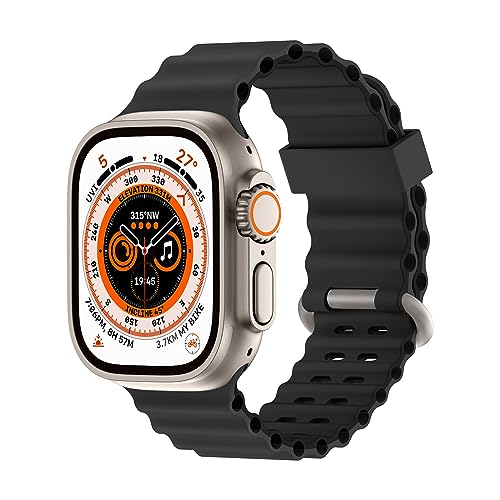 Higgs Armband Kompatibel mit Apple Watch Ultra/Ultra 2 49mm 45mm 44mm 42mm Damen/Herren, Zweifarbige Perforation Silikon Sport Armbänder für iWatch Series 9 8 7 SE 6 5 4 3, Anthrazit Schwarz von Higgs