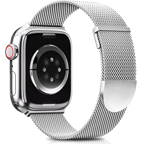 Higgs Armband Kompatibel mit Apple Watch Ultra/Ultra 2 Armband 49mm 45mm 44mm 42mm Damen/Herren, Dual Magnetisch Einstellbar Armbänder für iWatch Series 9 8 7 6 5 4 3 2 1, Silber Edelstahl Metall von Higgs