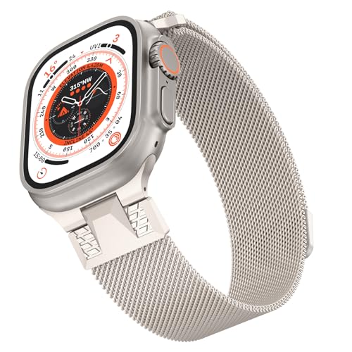 Higgs Armband Kompatibel mit Apple Watch Ultra/Ultra 2 Armband 49mm 45mm 44mm 42mm Damen/Herren, Magnetisch Einstellbar Armbänder für iWatch Series 9 8 7 6 SE 5 4 3 2 1, Polarstern Edelstahl Metall von Higgs