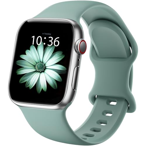 Higgs Armband Kompatibel mit Apple Watch Ultra 2/Ultra Armband 49mm 44mm 45mm 42mm 41mm 40mm 38mm Damen Herren, Weich Silikon Sport Armbänder für iWatch Series 9 8 SE 7 6 5 4 3 2 1, Tannennadelgrün von Higgs