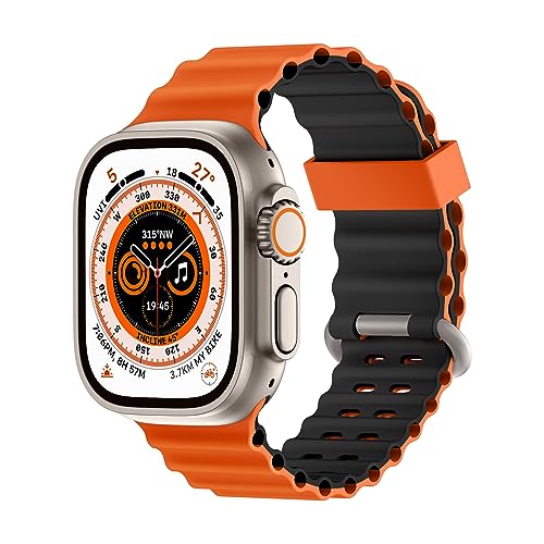 Higgs Ersatzarmband Kompatibel mit Apple Watch Armband 41mm 40mm 38mm Damen/Herren, Zweifarbige Perforation Silikon Sport Verstellbare Armbänder für iWatch Series 9 8 7 SE 6 5 4 3 2 1, Orange Schwarz von Higgs