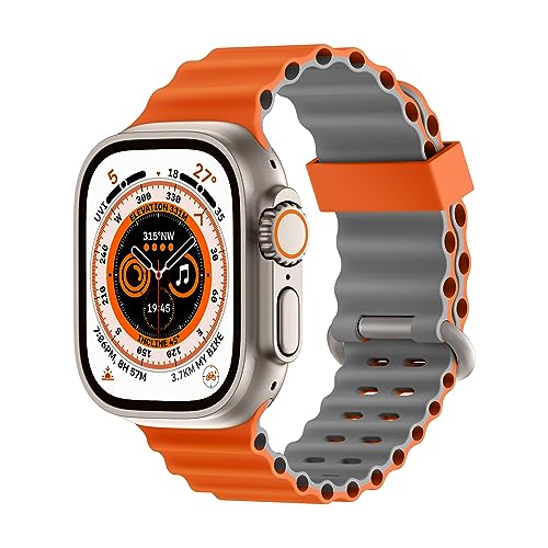 Higgs Ersatzarmband Kompatibel mit Apple Watch Armband 41mm 40mm 38mm Damen/Herren, Zweifarbige Perforation Silikon Sport Verstellbare Armbänder für iWatch Series 9 8 7 SE 6 5 4 3 2 1, Orange Grau von Higgs