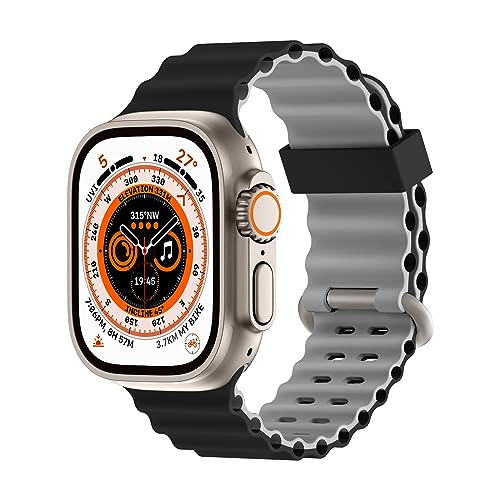 Higgs Ersatzarmband Kompatibel mit Apple Watch Armband 41mm 40mm 38mm Damen/Herren, Zweifarbige Perforation Silikon Sport Verstellbare Armbänder für iWatch Series 9 8 7 SE 6 5 4 3 2 1, Schwarz Grau von Higgs