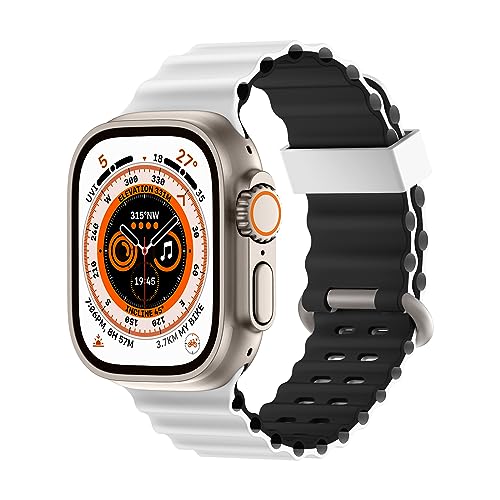 Higgs Ersatzarmband Kompatibel mit Apple Watch Armband 41mm 40mm 38mm Damen/Herren, Zweifarbige Perforation Silikon Sport Verstellbare Armbänder für iWatch Series 9 8 7 SE 6 5 4 3 2 1, Weiß Schwarz von Higgs