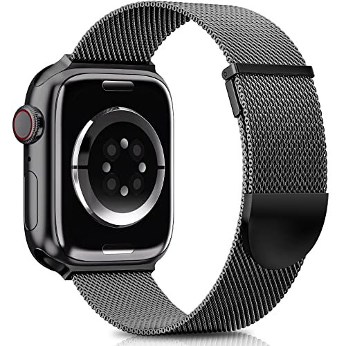 Higgs Ersatzarmband Kompatibel mit Apple Watch Armband 41mm 40mm 38mm für Damen/Herren, Dual Magnetisch Einstellbar für iWatch Series 9 8 7 6 SE 5 4 3 2 1, Schwarz Glattes Edelstahl Metall von Higgs